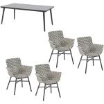 Hartman Gartenmöbel-Set mit 4x Delphine Design Chair und Gartentisch Sophie Studio - Gestelle Alu carbon black | Sitz Geflecht white&black | Tisch
