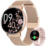 Reduzierte Goldene Wasserdichte Smartwatches mit Touchscreen-Zifferblatt mit Anruf-Funktion mit Schrittzähler mit Roségold-Armband für Damen 