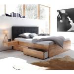 Anthrazitfarbene Hasena Betten mit Bettkasten geölt aus Massivholz mit Schublade 180x200 