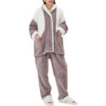 Pinke Elegante Pyjamas lang aus Fleece für Damen Größe XL 2-teilig für den für den Winter 