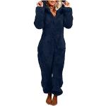 Dunkelblaue Elegante Pyjamas lang aus Fleece für Damen Größe L für den für den Winter 
