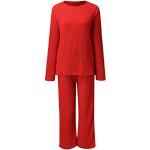 Rote Casual Langärmelige Strickpullover mit Reißverschluss aus Baumwolle mit Kapuze für Damen Größe L für den für den Winter 