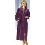 Lavendelfarbene Bestickte bader Midi Morgenmäntel mit Reißverschluss mit Reißverschluss aus Baumwolle für Damen Größe L 