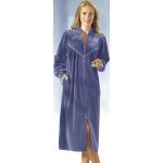 Blaue Bestickte bader Midi Morgenmäntel mit Reißverschluss mit Reißverschluss aus Baumwolle für Damen Größe L 