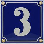 Blaue Zahl 3 Hausnummernschilder aus Emaille 