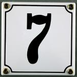 Weiße Zahl 7 Buddel-Bini Hausnummernschilder aus Stahl UV-beständig 
