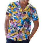 Gelbe Karo Stehkragen Hawaiihemden mit Meer-Motiv mit Reißverschluss für Herren Größe L für den für den Sommer 