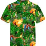 Grüne Hawaiihemden mit Papageienmotiv mit Knopf aus Baumwolle für Herren Größe 8 XL 