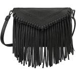 Schwarze Vintage Kleine Handtaschen mit Fransen mit Reißverschluss aus Leder für Damen 