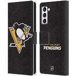 Head Case Designs Offizielle Zugelassen NHL Einfach Pittsburgh Penguins Leder Brieftaschen Handyhülle Hülle Huelle kompatibel mit Samsung Galaxy S21+ 5G