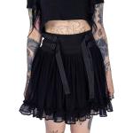 Schwarze Gothic Mini Damenstrapsröcke mit Rüschen aus Baumwolle 