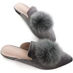 Hee grand Frauen Pantoletten Bowknot Hausschuhe Elegante Flock Spitze Zehe Slip On Loafers Flache Schuhe, 4 - Grauer Samt, 40 EU