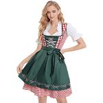 Heflashor Damen Dirndl Kleid Midi Trachtenkleid Set 3 teilig mit Bluse Kleider und Schürze,Bayerische Traditionelles Kleid Biermädchen Karnevalskostüme