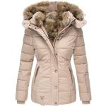 Beige Sportliche Jacken mit Fellkapuze mit Kapuze für Damen Größe XL für den für den Winter 