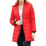 Rote Gesteppte Maxi Daunenmäntel lang mit Kapuze für Damen Größe S für den für den Winter 