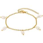 Reduzierte Goldene Stahlarmbänder poliert mit Echte Perle für Damen 