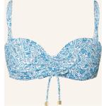 Blaue Heidi Klein Bandeau Bikinitops mit Meer-Motiv aus Polyamid gepolstert für Damen Größe M 