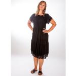 Schwarze Unifarbene Casual Kurzärmelige Midi Spitzenkleider aus Baumwolle für Damen Größe L für den für den Sommer 