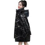 Unifarbene Daunenjacken mit Kapuze mit Reißverschluss aus Elastan Handwäsche für Damen Größe 3 XL Große Größen für den für den Winter 