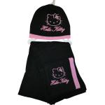Schwarze Motiv Hello Kitty Mütze Schal Handschuh Sets für Kinder mit Strass für Mädchen für den für den Winter 