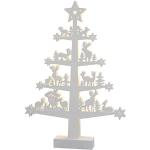 Hellum LED Tannenbaum mit timer, Fensterdeko, mit Waldtieren, Holz, weiß, Weihnachtsdeko, Tischdeko, 10 warm-weiße LED, 32x46cm, batteriebetrieben (2xAA, nicht inkl. ), für innen 522037