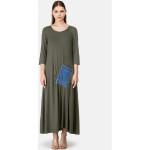 Reduzierte Khakifarbene Unifarbene Casual Helmidge Maxi Rundhals-Ausschnitt Sommerkleider aus Baumwolle für Damen 