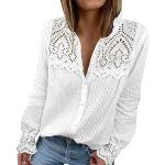 Weiße Casual Langärmelige V-Ausschnitt Tunika-Blusen mit Knopf aus Spitze für Damen Größe L für Partys für den für den Sommer 