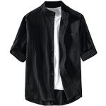 Schwarze Unifarbene Stehkragen Herrenjeanshemden mit Reißverschluss aus Flanell Größe 4 XL für den für den Sommer 