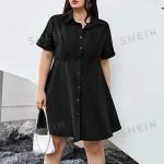 Reduzierte Schwarze Kurzärmelige SheIn Mini Minikleider & kurze Kleider mit Knopf für Damen Größe 4 XL für den für den Sommer 