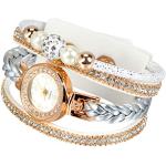 Weiße Quarz Armbanduhren aus Kristall mit Strass mit Wickelarmband 