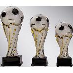 Henecka Fussball-Pokal, Keramik-Fußball Trophäe, Silber Gold, mit Wunschgravur, Größe 26 cm