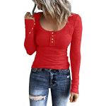 Rote Gestreifte Elegante Langärmelige V-Ausschnitt T-Shirts mit Glitzer aus Baumwolle für Damen Größe L Große Größen für Partys für den für den Sommer 