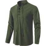Grüne Hippie Langärmelige Stehkragen Stehkragenhemden aus Leinen Handwäsche für Herren Größe XL 