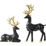 Schwarze Skandinavische 19 cm Rentier Figuren mit Ornament-Motiv aus Kunstharz 2-teilig 