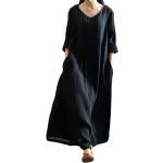 Reduzierte Schwarze Langärmelige Unifarbene Casual Maxi V-Ausschnitt Plisseekleider für Damen Größe XS - versandkostenfrei 