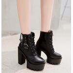 Schwarze Gothic High Heel Stiefeletten & High Heel Boots mit Schnalle aus Gummi für Damen für den für den Herbst 