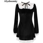 Schwarze Gothic Mini Minikleider & kurze Kleider mit Rüschen aus Spitze für Damen Größe XL für den für den Herbst 