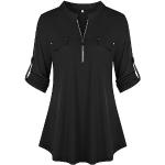 Schwarze Karo Business V-Ausschnitt Tunika-Blusen mit Reißverschluss für Damen Größe S für den für den Herbst 