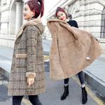 Graue Midi Kapuzenmäntel aus Wolle Handwäsche für Damen Größe XS für den für den Herbst 