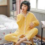 Gelbe Damenschlafanzüge & Damenpyjamas aus Flanell Handwäsche Größe 5 XL für den für den Herbst 