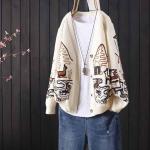 Khakifarbene Bestickte V-Ausschnitt Damencardigans Handwäsche Einheitsgröße für den für den Herbst 