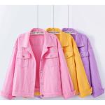 Violette Oversize Mini Jeansjacken mit Kapuze mit Hongkong-Motiv aus Denim mit Kapuze für Damen Größe XXL für den für den Herbst 