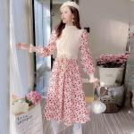 Rosa Blumenmuster Casual Langärmelige Maxi Schößchen-Kleider für Damen Größe XL für den für den Herbst 