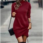 Rote Casual Langärmelige Mini Stehkragen Wickelkleider aus Polyester für Damen Größe 3 XL für den für den Herbst 