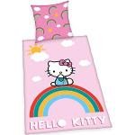 Bunte Motiv Hello Kitty Motiv Bettwäsche mit Reißverschluss aus Renforcé maschinenwaschbar 135x200 2-teilig 