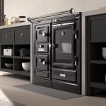 Schwarze Küchenöfen aus Gusseisen mit Backfach 