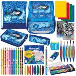 Blaue Herlitz Schulranzen Sets 16l mit Hai-Motiv für Kinder 14-teilig zum Schulanfang 