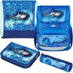 Blaue Herlitz Schulranzen Sets 16l mit Hai-Motiv für Kinder 4-teilig zum Schulanfang 