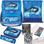 Blaue Herlitz Schulranzen Sets 16l mit Hai-Motiv für Kinder 7-teilig zum Schulanfang 