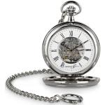 Silberne Elegante Handaufzug Herrentaschenuhren glänzend aus Messing mit skelettiertem Zifferblatt mit Mineralglas-Uhrenglas 